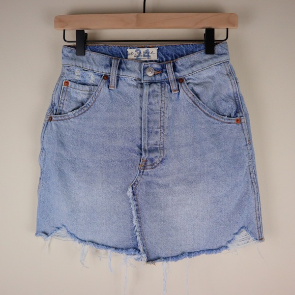 Free People Dresses & Skirts - We The Free Brea Cutoff Distressed Denim Mini Skirt Size 24 Waist 12" Length 15"